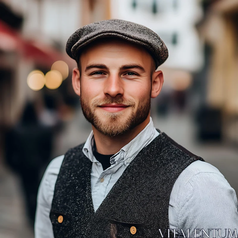 Fashionable Man with a Beard in City Street AI Image