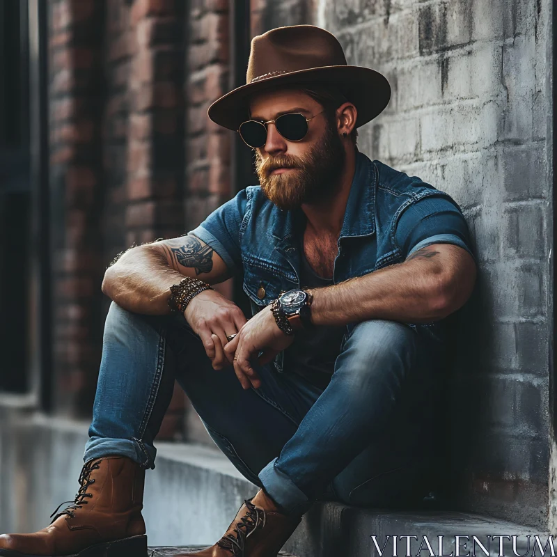 Fashionable Man with Beard and Hat