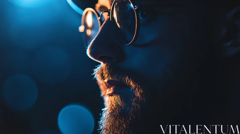 Profile Portrait of Bearded Man with Glasses