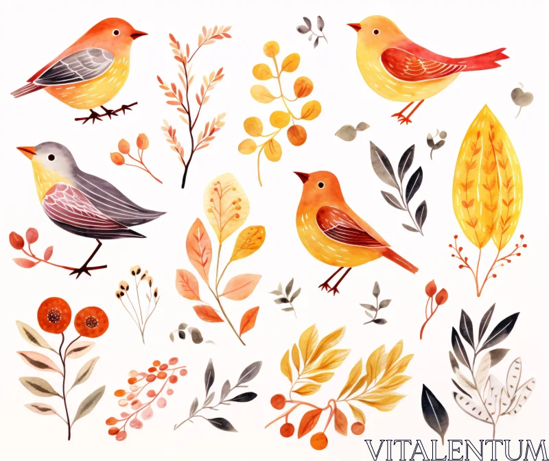 AI ART Autumn Birds in Artistic Composition