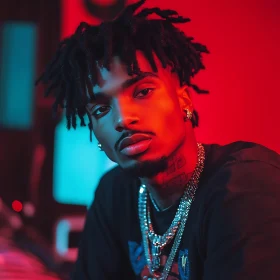 Man Portrait with Neon Background and Fashion Accessories