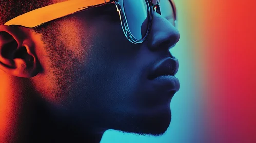 Man's Profile with Contrasting Gradient Light