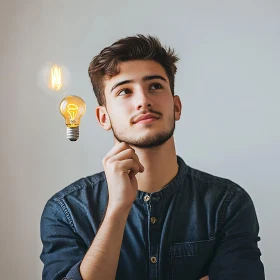 Moment of Inspiration with Floating Lightbulb