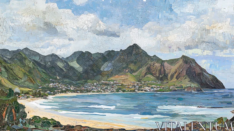 Mosaic of Island with Mountains and Beach AI Image