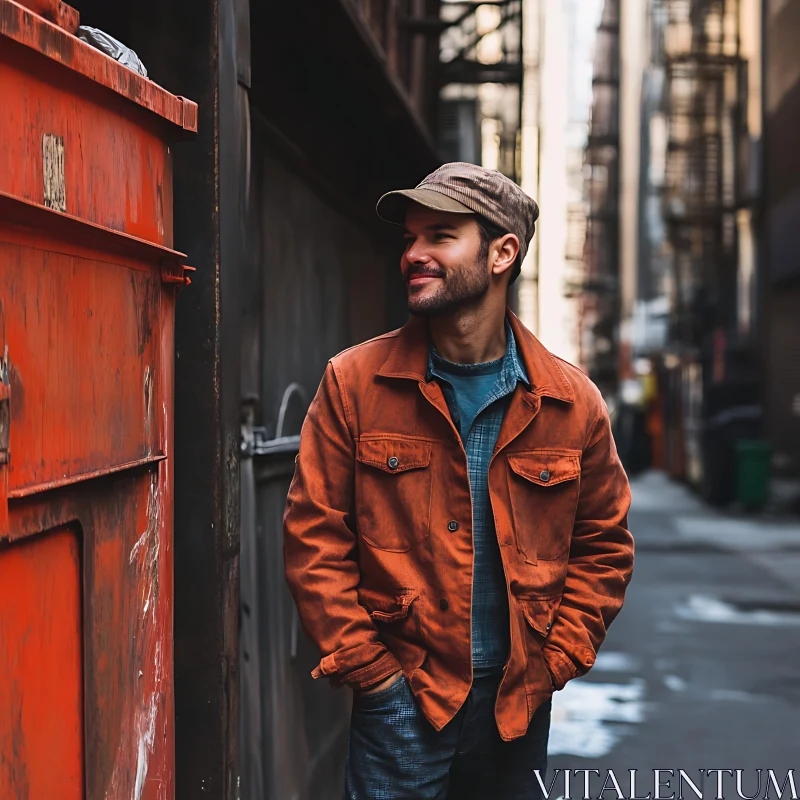 Smiling Man in Urban Setting AI Image