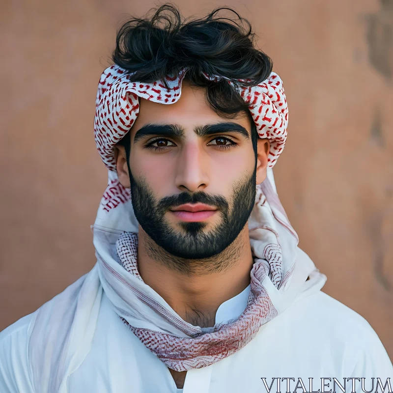 Young Man in Traditional Middle Eastern Clothing AI Image