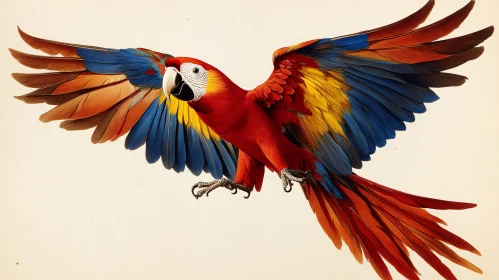 Colorful Parrot Soaring with Open Wings