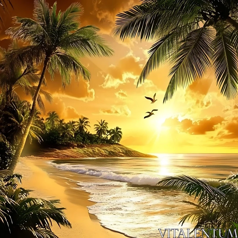 AI ART Golden Sunset on Island Shore