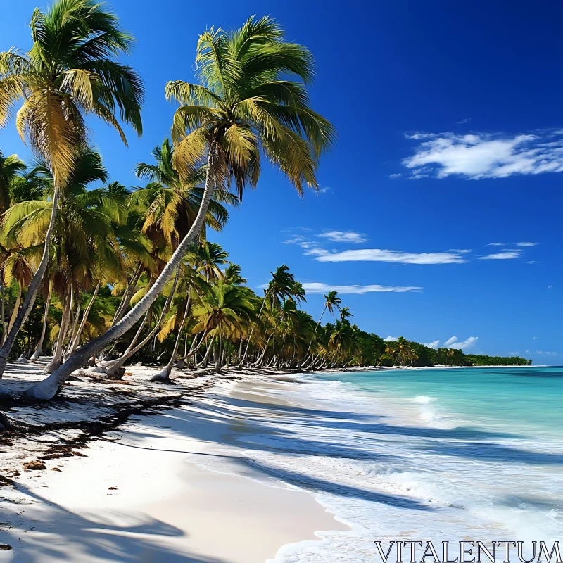 Picturesque Tropical Paradise with Palm-Lined Beach AI Image