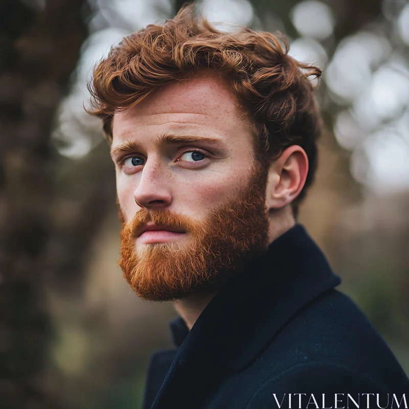 Ginger Man in Dark Coat Portrait AI Image