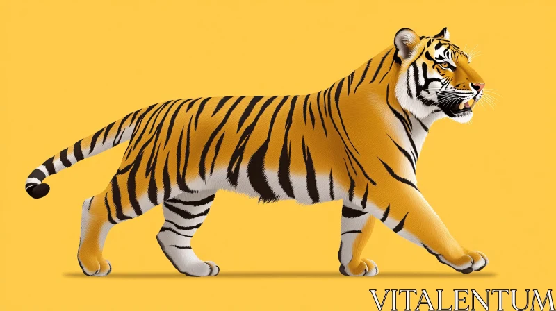 Regal Tiger Graphic on Yellow Canvas AI Image