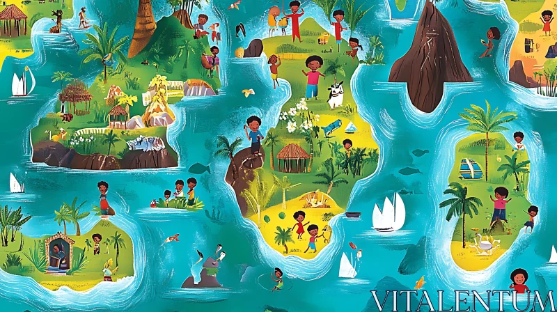 Children's Tropical Island Adventure Illustration AI Image