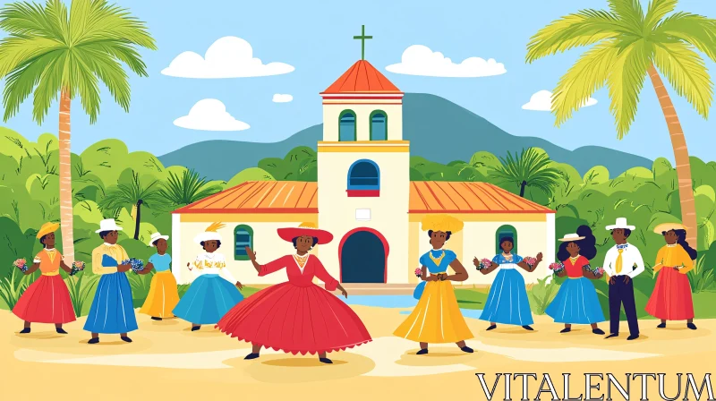 Traditional Dance Scene in Front of a Church AI Image