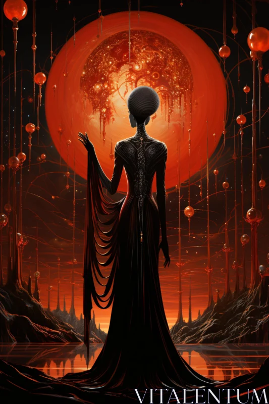 AI ART Mystical Silhouette Under Cosmic Orb