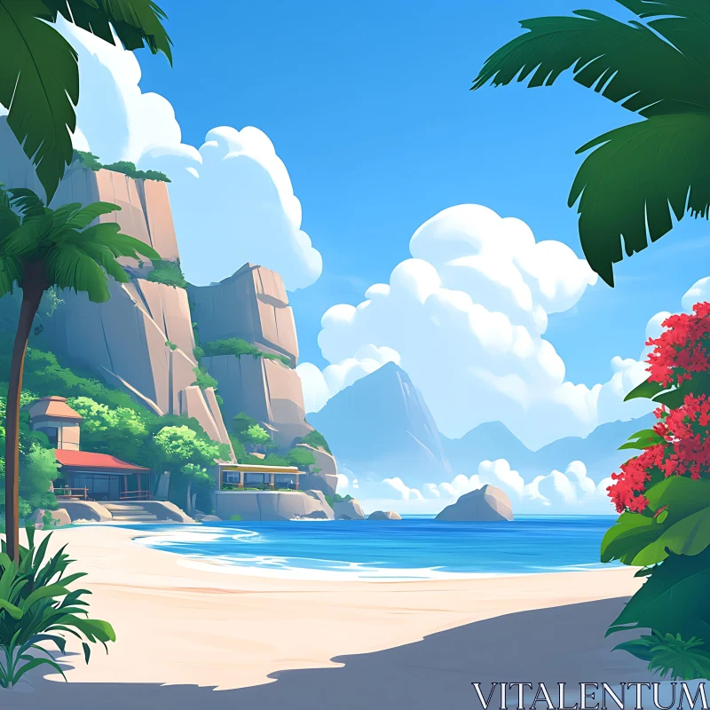 AI ART Peaceful Island Getaway Beach