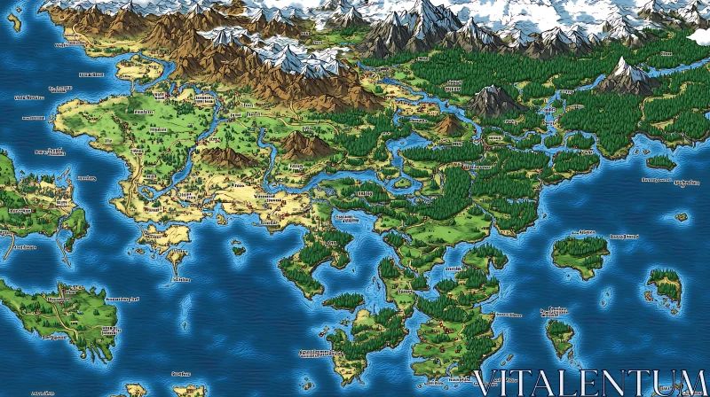 Fantasy World Map with Various Terrains AI Image