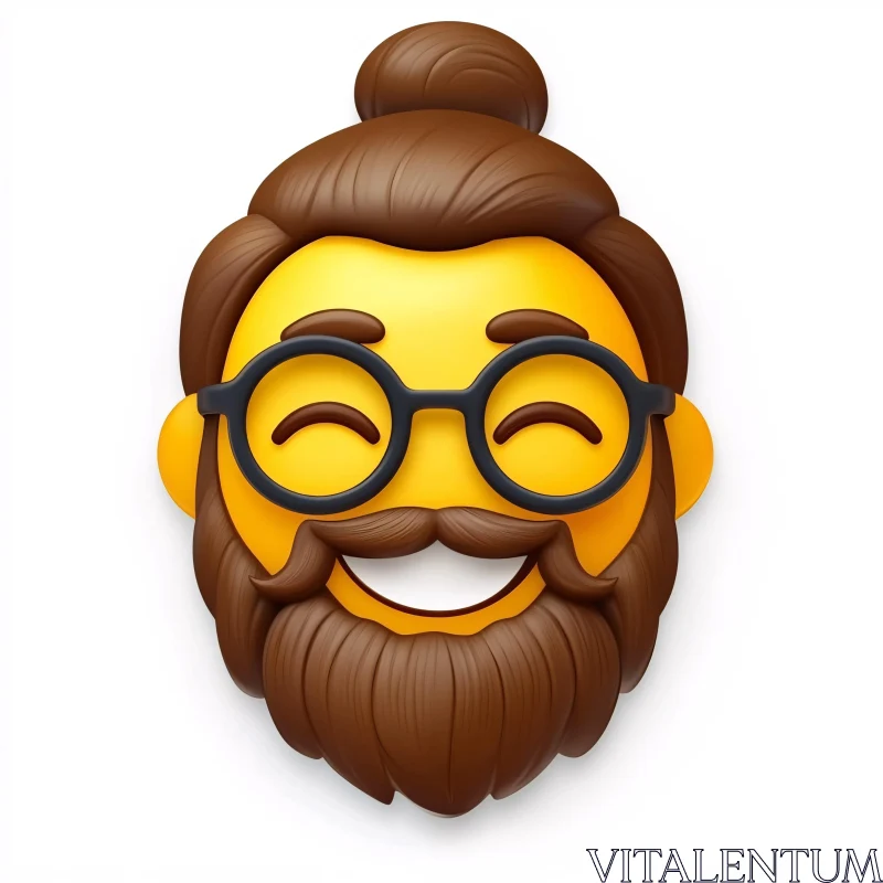 AI ART Smiling Emoji Face with Top Bun and Glasses