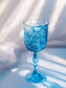 Ornate Blue Glass Goblet in Soft Light