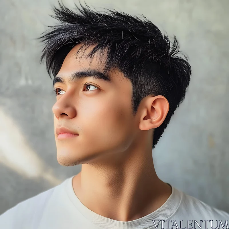 Thoughtful Male Portrait Against Soft Grey Background AI Image