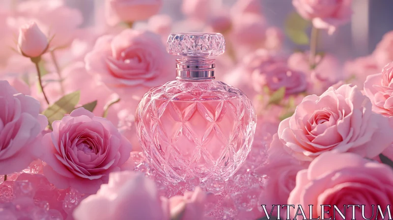 Luxurious Perfume and Pink Roses AI Image