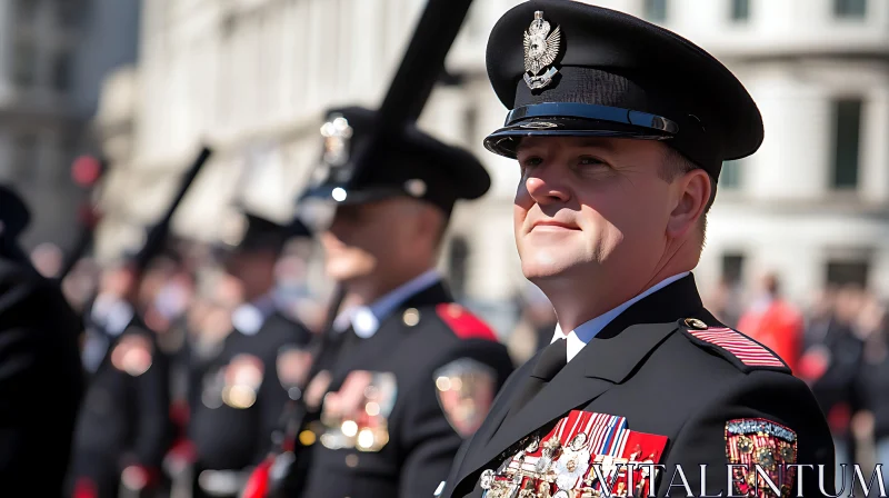 Dignified Soldier at Public Event in Full Dress Uniform AI Image