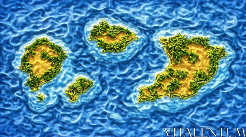 Swirling Blue Digital Art of Tropical Islands AI Image