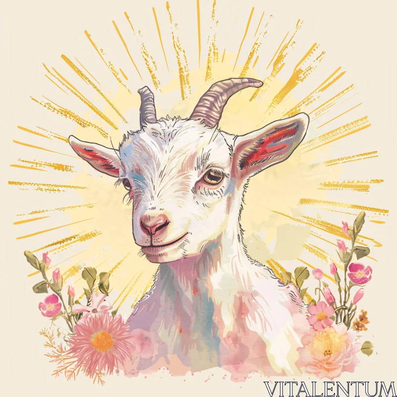 AI ART Floral Goat Art