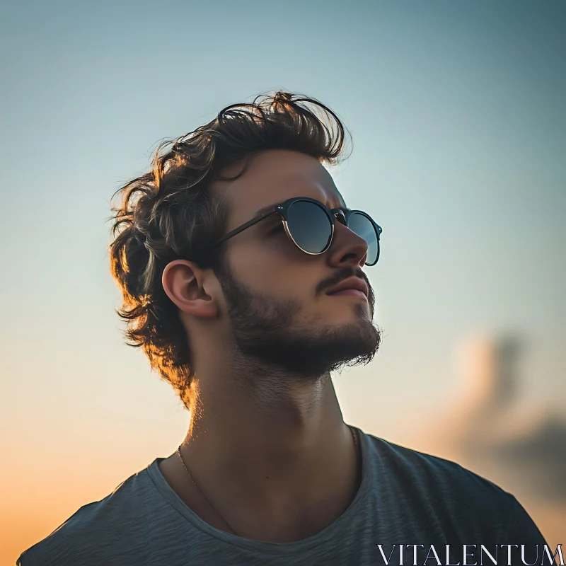 Profile of a Man in Sunglasses at Sunset AI Image