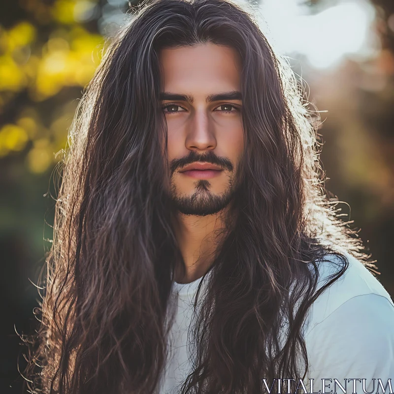 AI ART Sunlit Portrait of a Long-Haired Man