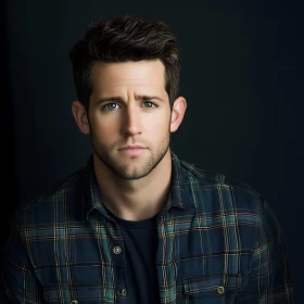 Portrait of a Man with Dark Hair and Plaid Shirt