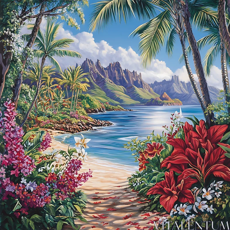 Scenic Tropical Island Landscape AI Image