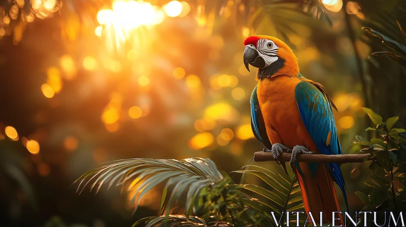 AI ART Vibrant Parrot Against Golden Background