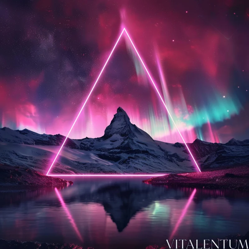 AI ART Neon Framed Mountain in Aurora Landscape