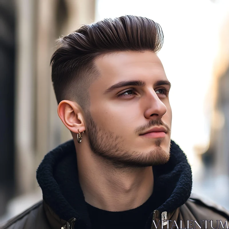 Fashionable Man with Beard and Fade Haircut AI Image