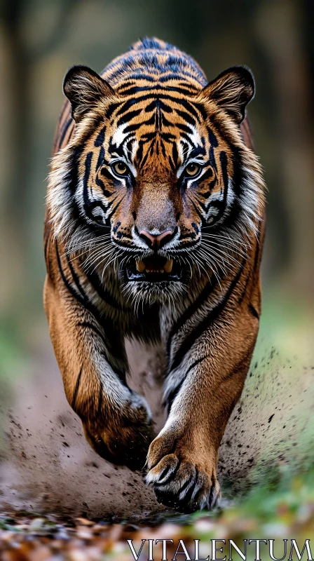 Charging Tiger in Natural Habitat AI Image