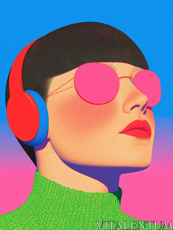 AI ART Pop Art Portrait with Bold Colors and Headphones