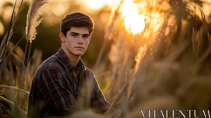 Serenely Lit Sunset Portrait of a Man AI Image