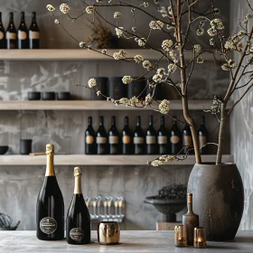 Chic Wine Display with Floral Accent