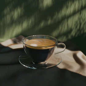 Glass Coffee Cup with Sunlit Shadows