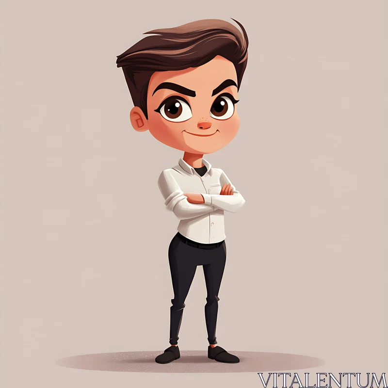 Animated Young Boy with Confident Expression AI Image