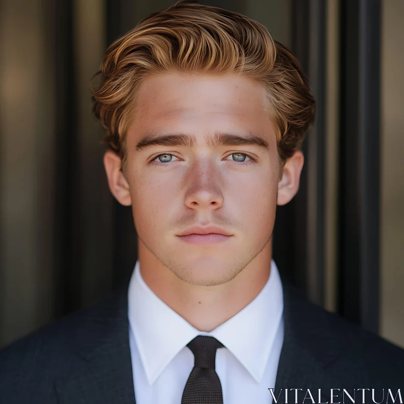 Portrait of a Young Man in Business Attire AI Image