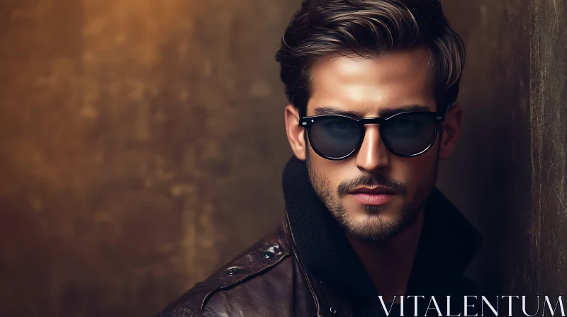 Man in Sunglasses and Leather Jacket AI Image