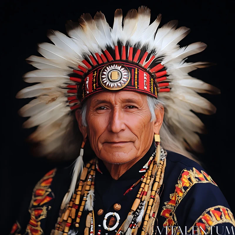 Cultural Elder in Feather Headdress AI Image