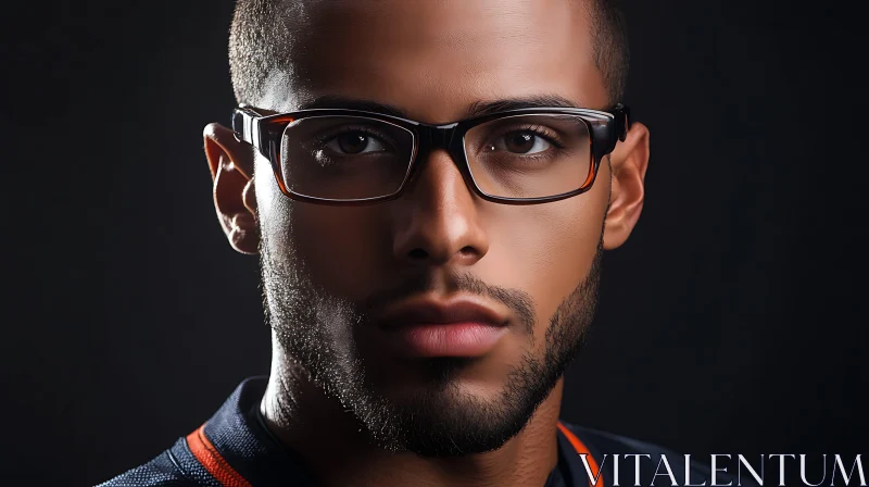 Focused Male Portrait with Glasses and Beard AI Image