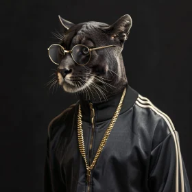 Panther Chic: Black Jacket & Gold Chains