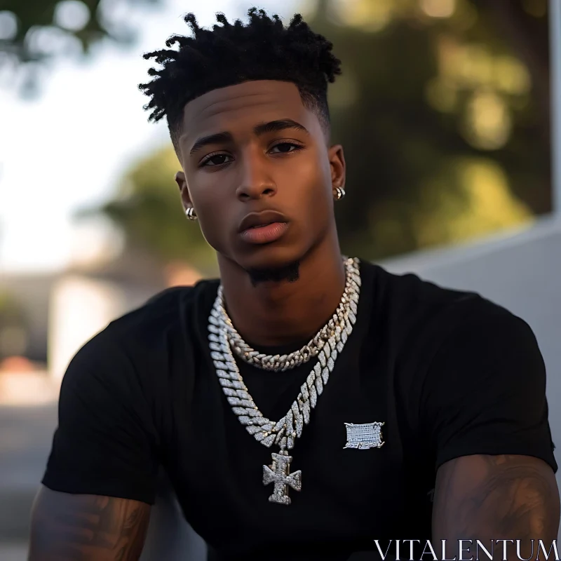 Fashionable Portrait of a Young Man with Chains AI Image