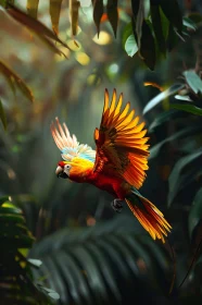 Colorful Parrot Soaring in Lush Jungle