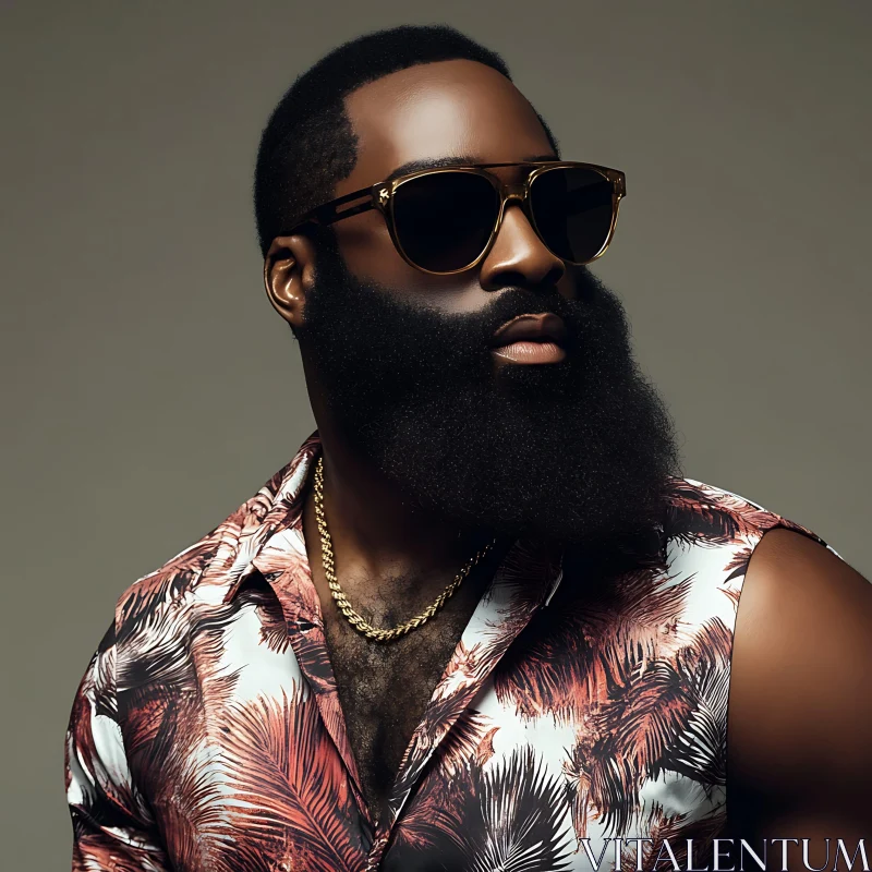 Bearded Fashion Icon with Sunglasses AI Image