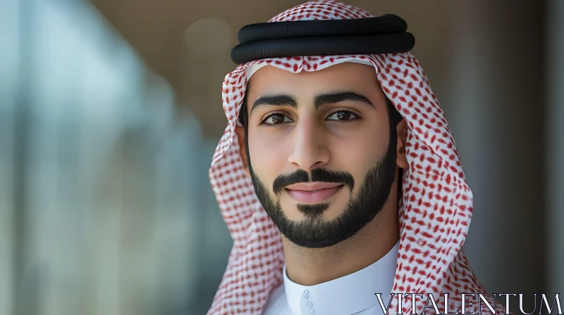 Middle Eastern Man’s Portrait in Traditional Clothing AI Image