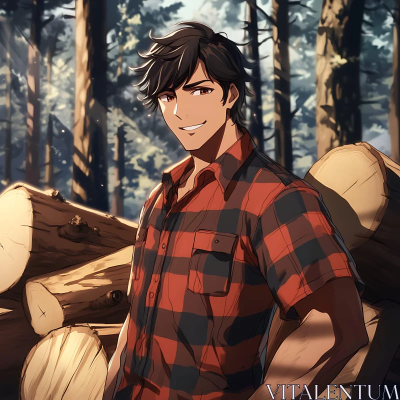 Lumberjack in Checkered Shirt Amongst Trees AI Image